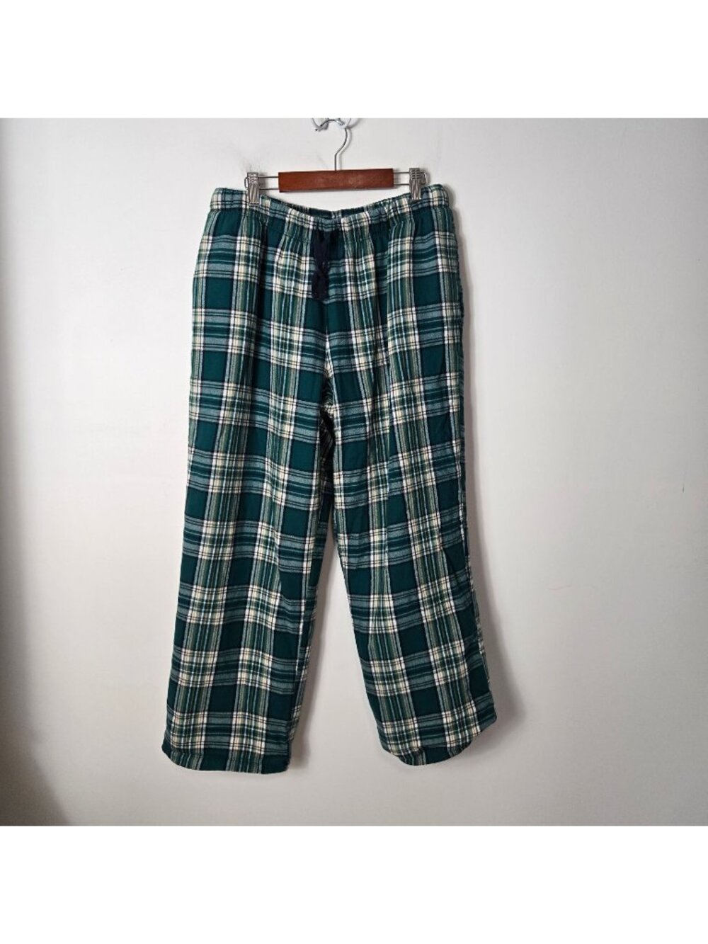 L.L. Bean Women's Size M Petite Fleece Lined Flannel Lounge Pants Green Plaid